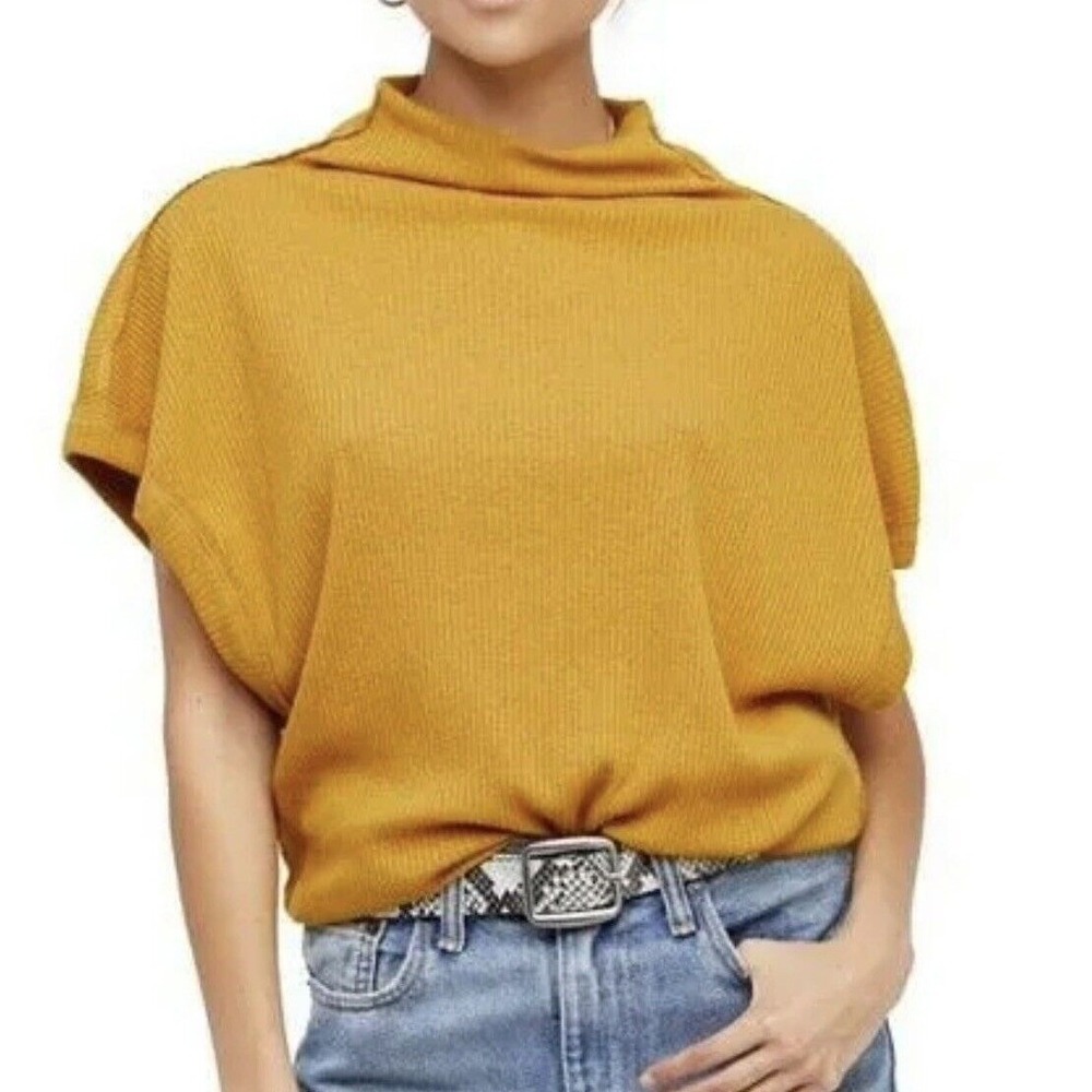 We The Free People Size S Top Madeline Anthro Relaxed Golden Haze Yellow Women's